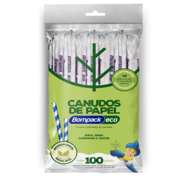 CANUDO DE PAPEL BOMPACK SACHE BRANCO/AZUL 6MM 19,7CM C/100