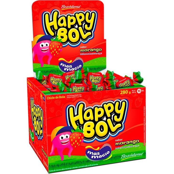 CHICLE HAPPY BOL MORANGO 140G