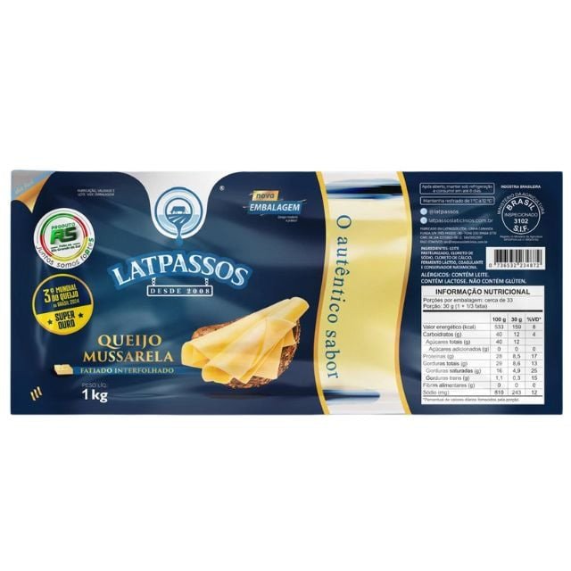 QUEIJO MUSSARELA LATPASSOS FATIADO 1kg