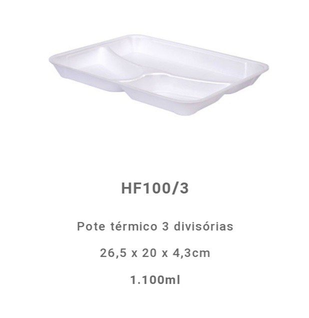 Marmitex Potes térmicos c/ tampas HF 100 - 3 divisorias 10 x 1100ml