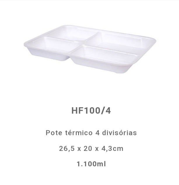 Marmitex Potes térmicos c/ tampas HF 100 - 4 divisorias x 1100ml