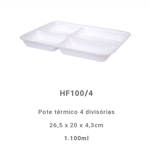 Marmitex Potes térmicos c/ tampas HF 100 - 4 divisorias x 1100ml