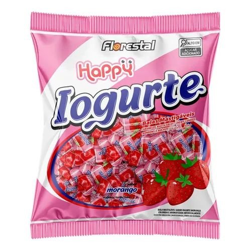 BALA MASTIGÁVEL HAPPY IOGURTE MORANGO 500G
