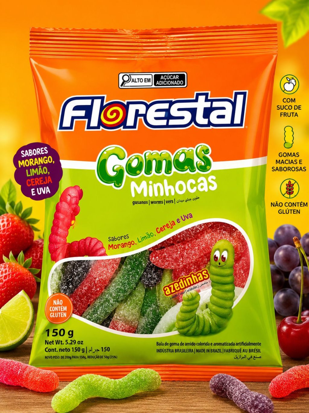 BALA DE GOMA MINHOCAS FLORESTAL 150G