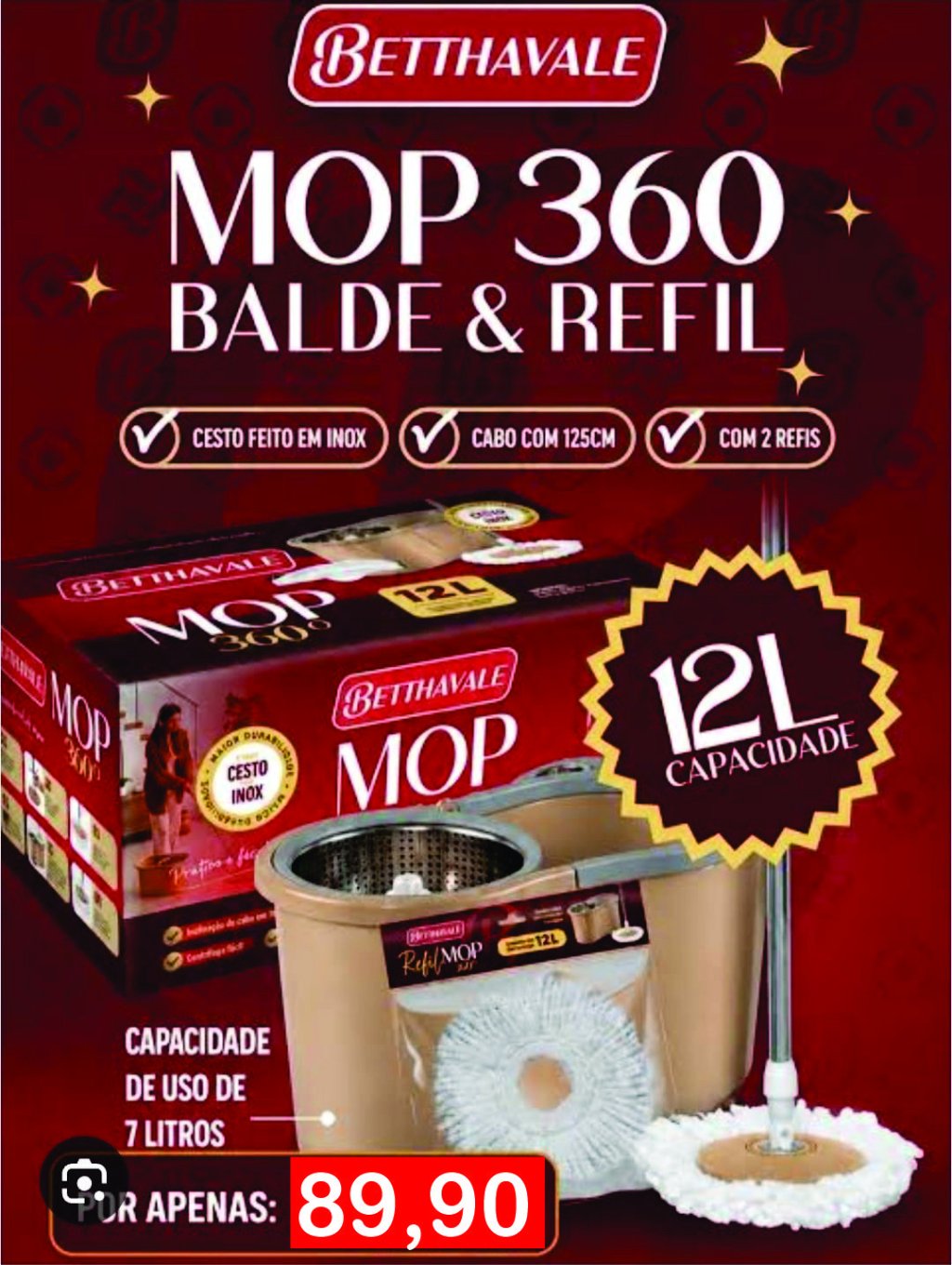 BALDE MOP 360 BETTHAVALE CESTO INOX 12L