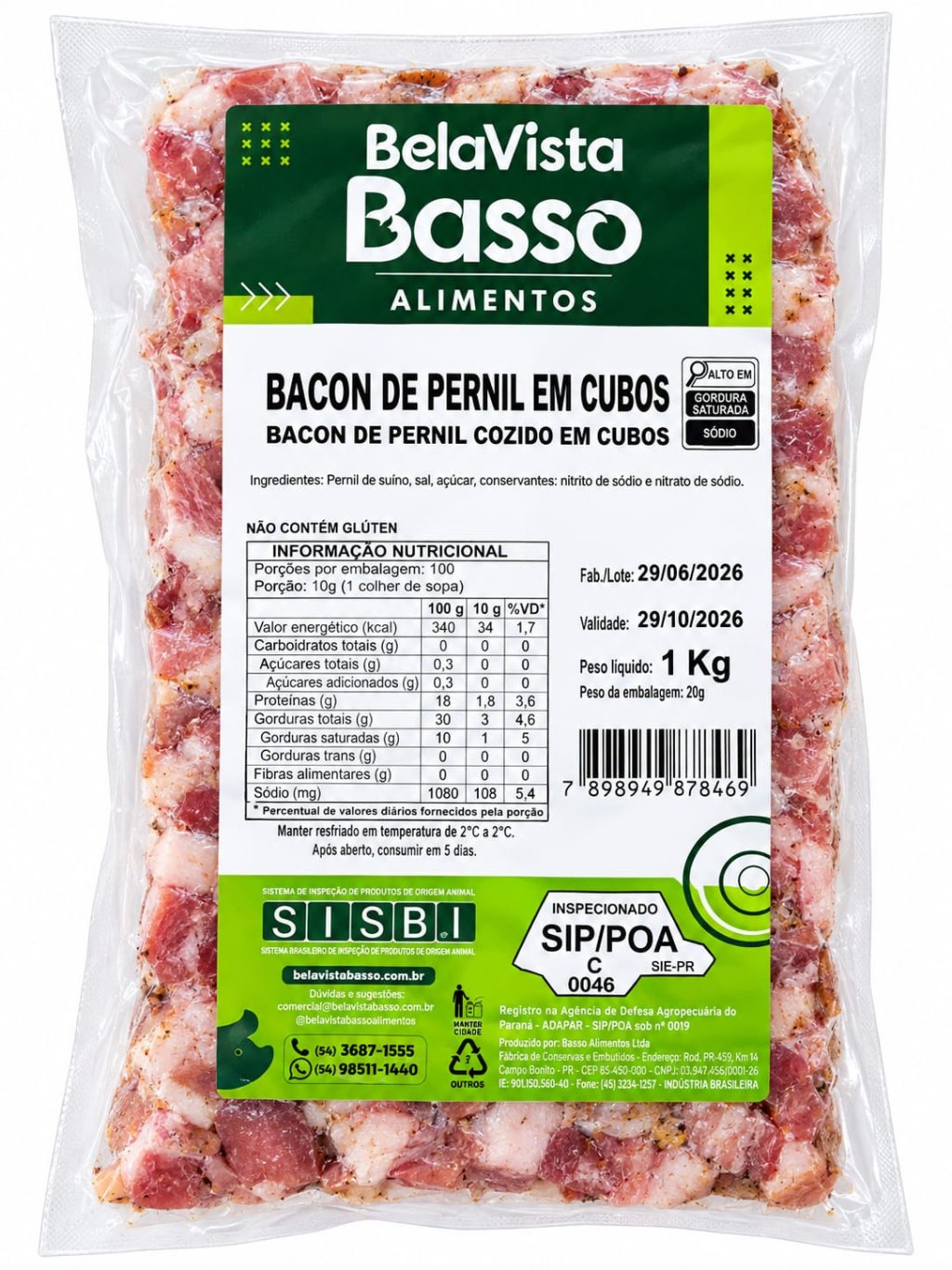 BACON EM CUBOS PERNIL BASSO 1kg