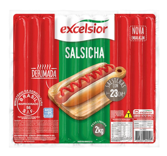 SALSICHA EXCELSIOR DEFUMADA DOGÃO 23cm PCT 2,kg