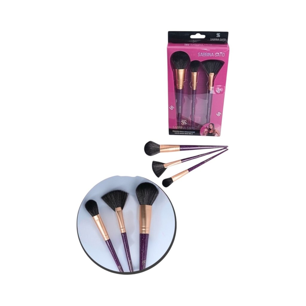 Kit 3 Pinceis Maquiagem Roxo Sabrina Sato