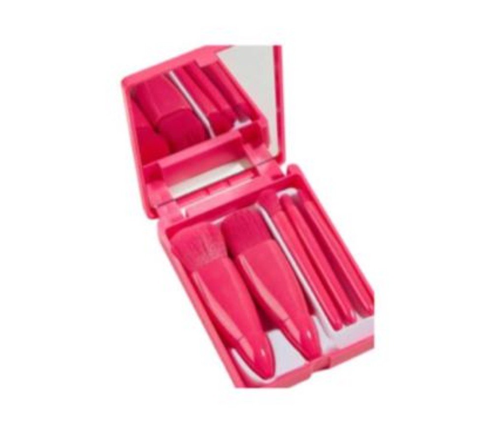 QBM806-1 Kit 5 Pincéis c/ Estojo e Espelho Pink QBela Manuela