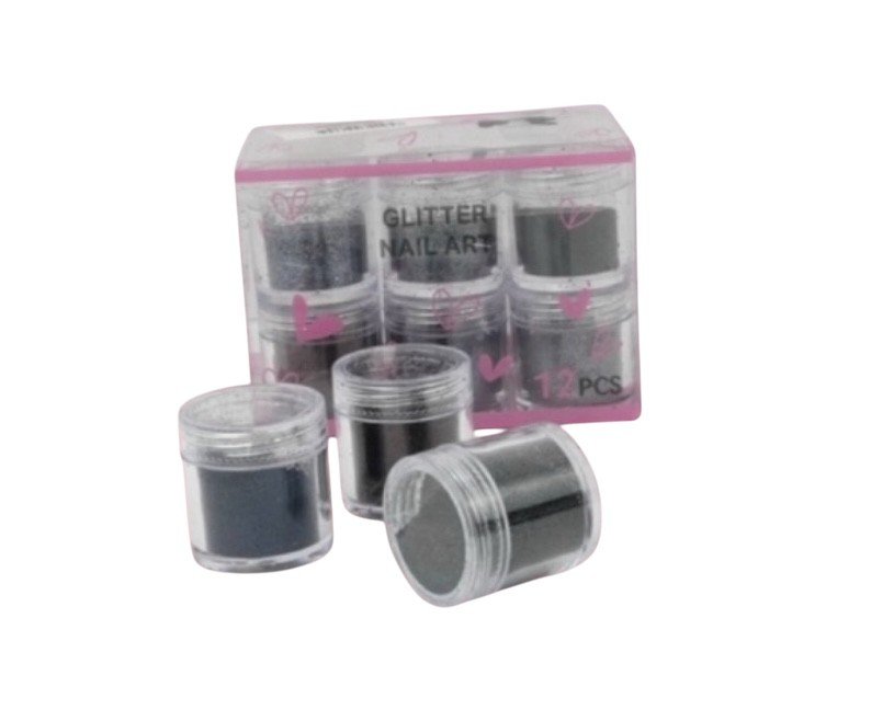 kit 12 Potinhos Glitter Preto/Fultacor