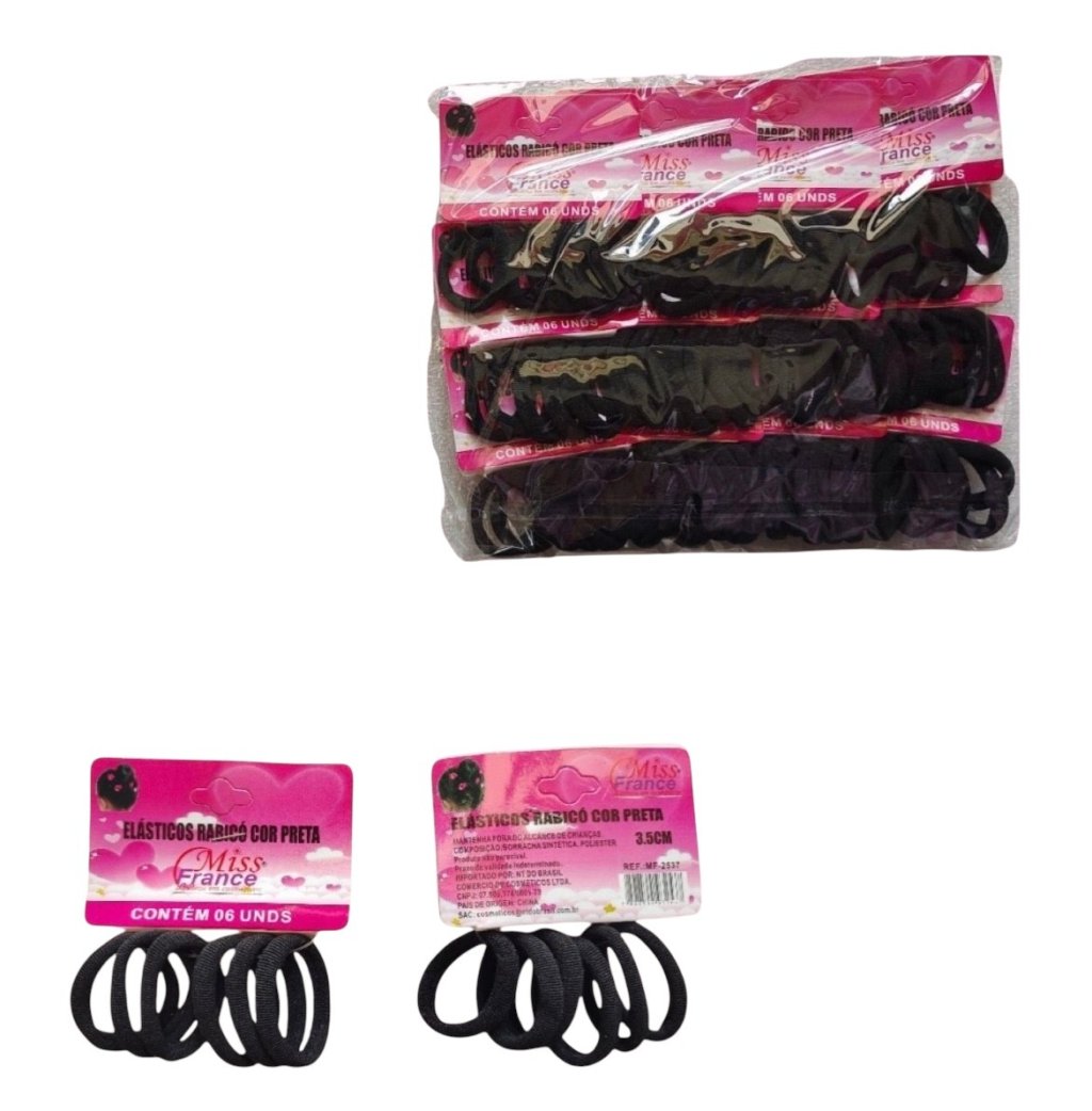  Kit 6 Rabicó Preto Médio 3,5cm Miss France