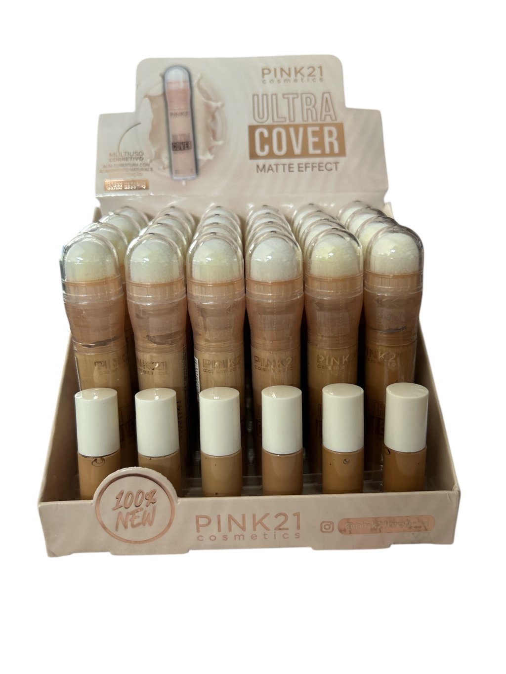 Corretivo Ultra Cover c/Esponja Cores Médias e Escuras Pink 21