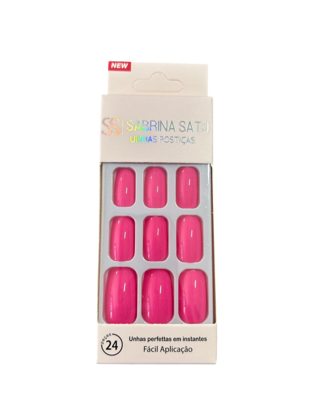 SP1040 Unha Postiça Autocolante Quadrada Rosa Chiclete Sabrina Sato