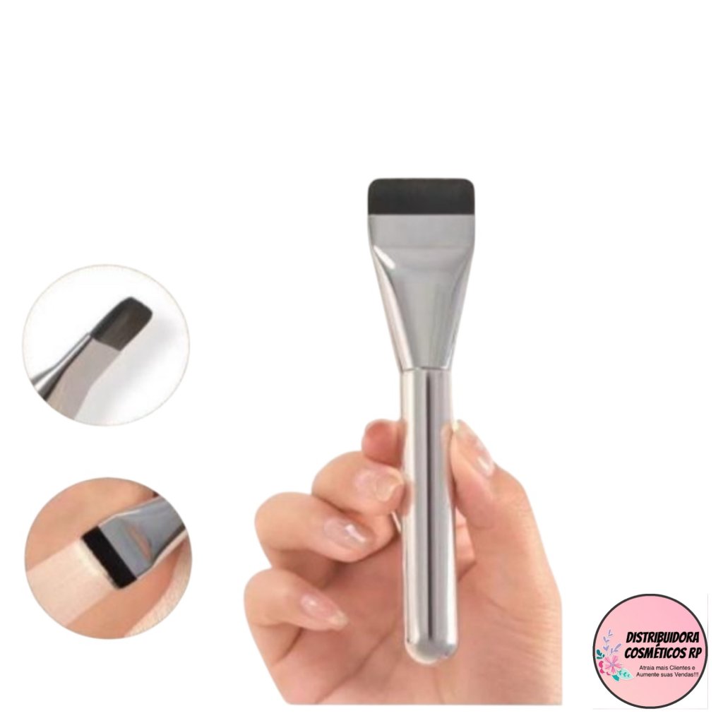Pincel para Base Plano Cabo Prata