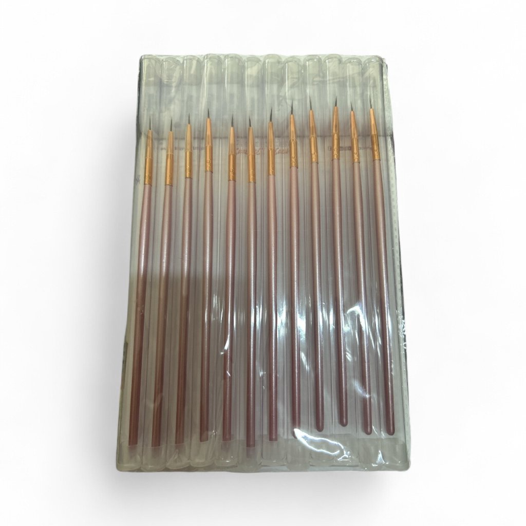 Kit 12 Pincéis Filete para Unhas Rosa