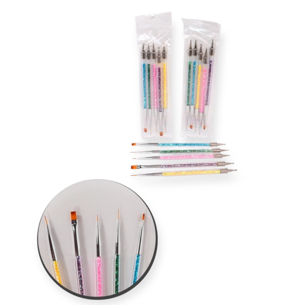 Kit 5 Pincéis para Unha com Boleador MM5619