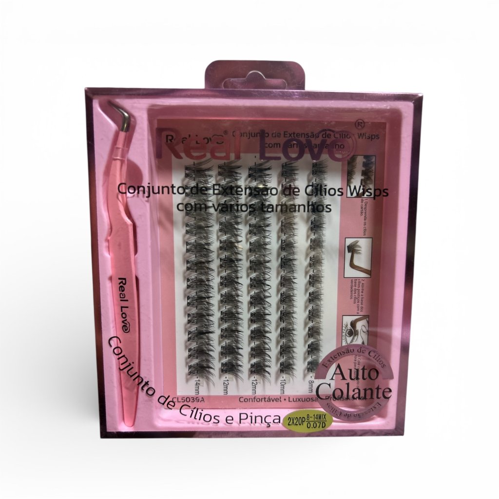 Conjunto de Extensão de Cílios Wisps Fio a Fio Autocolante com Pinça CL5039A