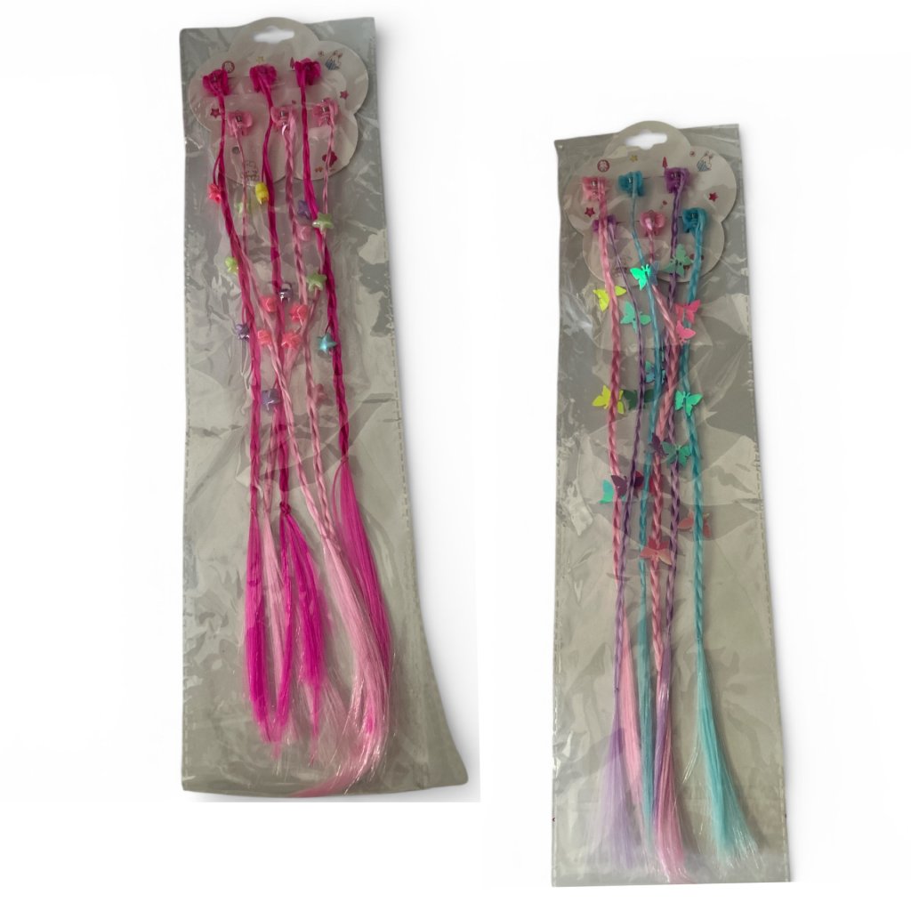 Kit 6 Mechas de Tranças Coloridas com Borboletas/ Estrelas