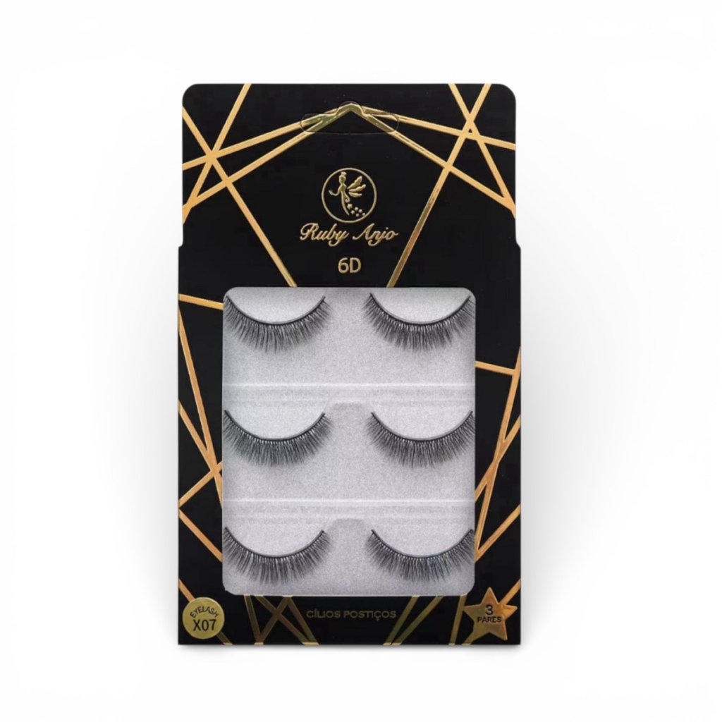 Kit 3 Pares de Cílios Postiços 6D Ruby Anjo RA-532