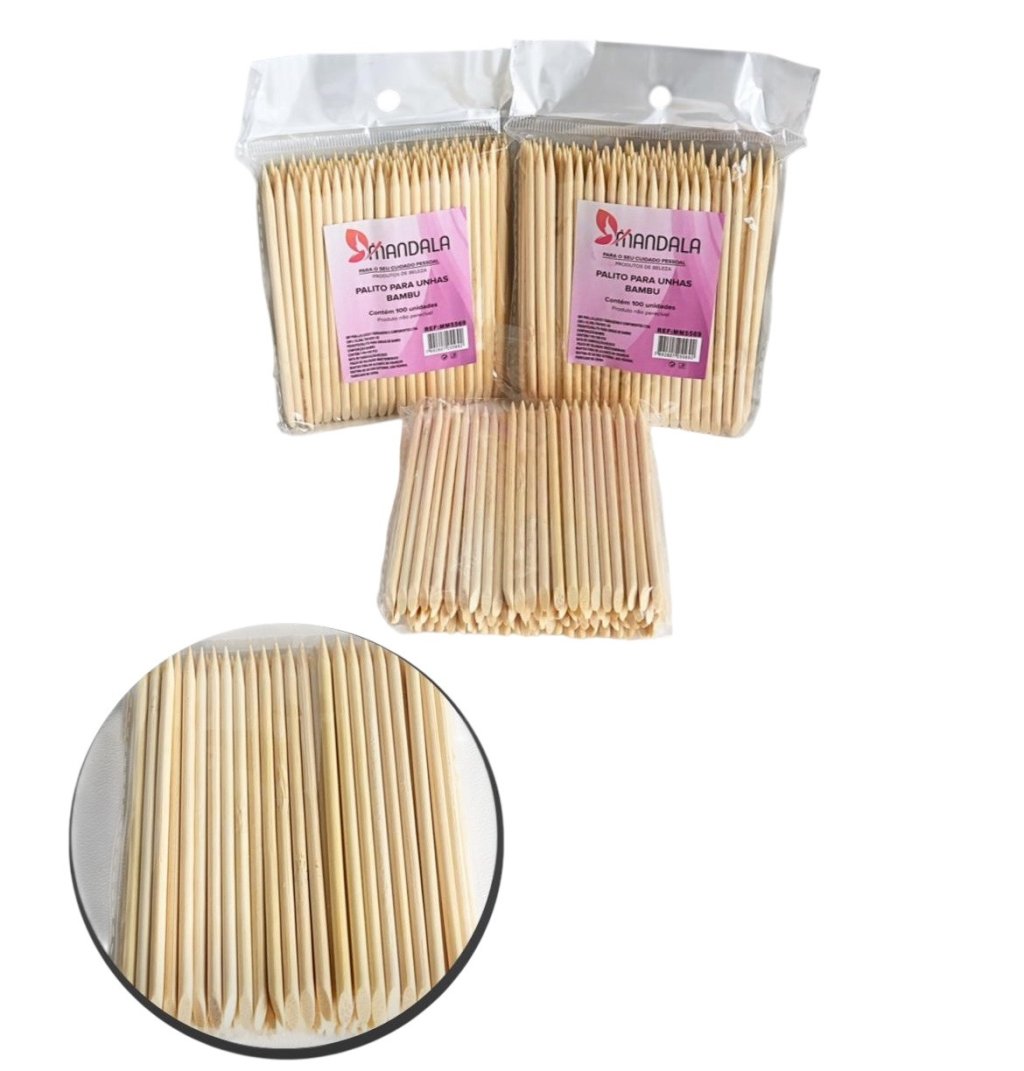 Kit 100 Palitos p/unhas de Bambu MM5568
