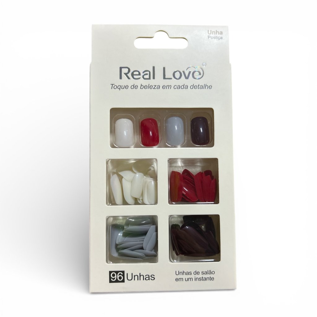 Kit 96 Unhas Postiças Quadrada Sortidas Real Love XUN041