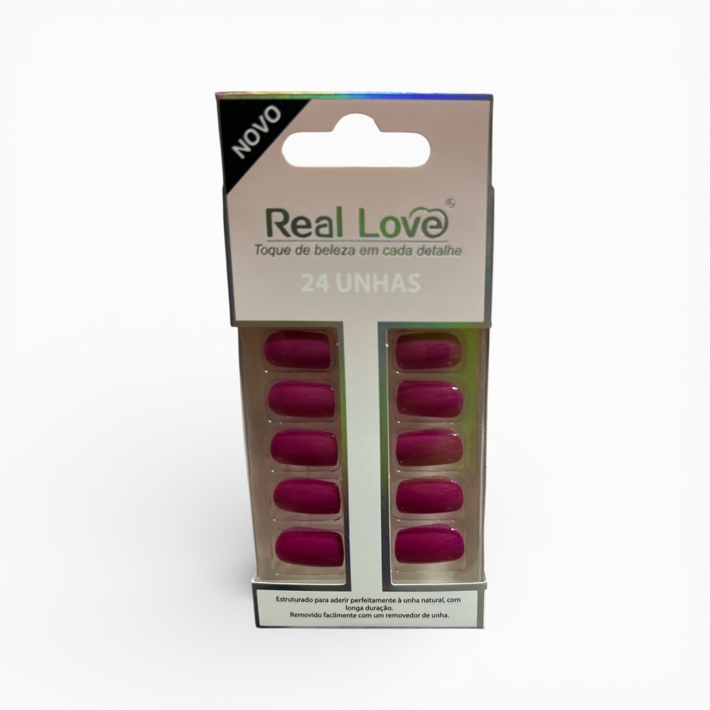 Unha Postiça Autocolante c/24 Quadrada Fúcsia Real Love UN04