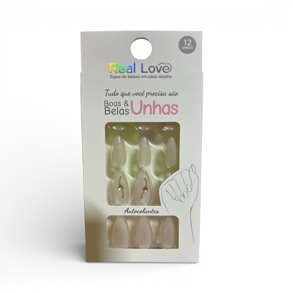 Unha Postiça Almond Olho de Gato com Enfeites Real Love XUN400