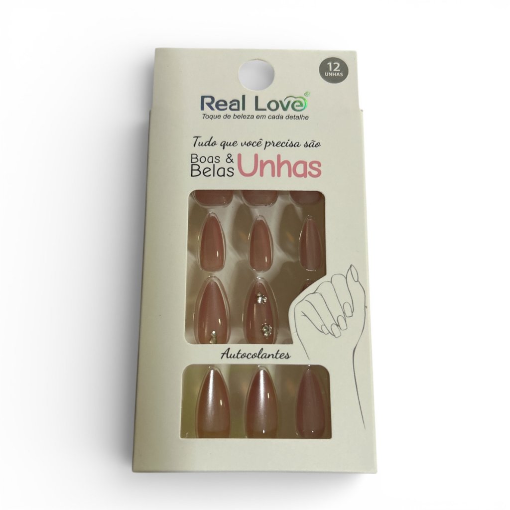 Unha Postiça Almond Olho de Gato com Enfeites Real Love XUN400