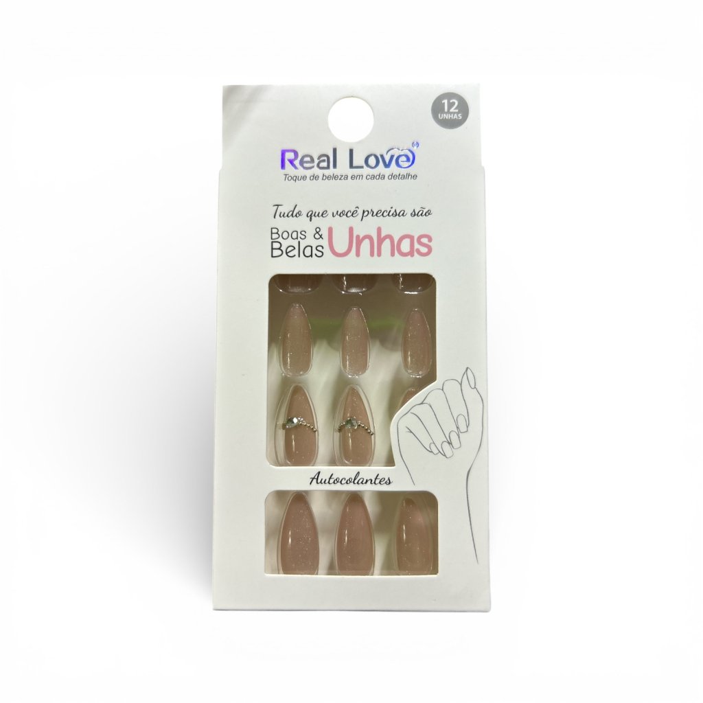 Unha Postiça Almond Olho de Gato com Enfeites Real Love XUN400