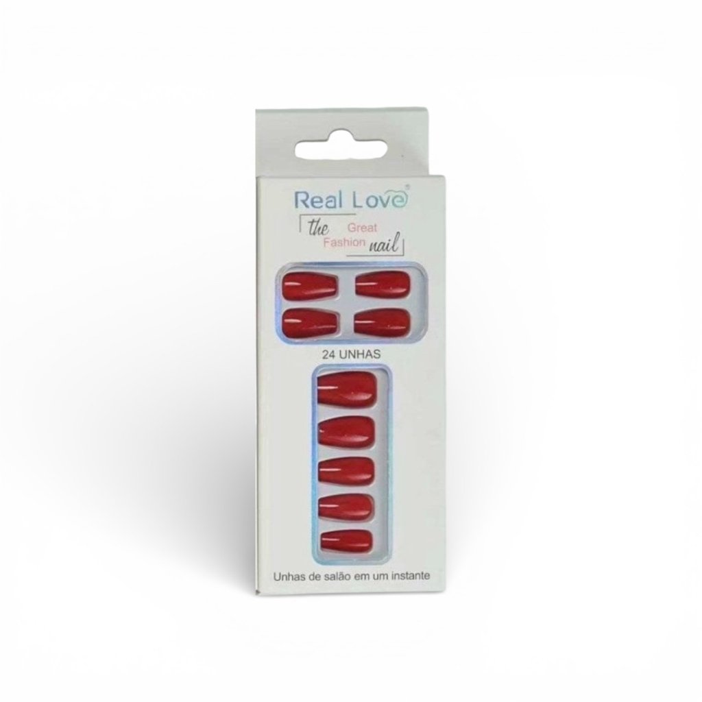 Unhas postiça Autocolante Vermelho Fechado Bailarina c/24 Real Love XUN-033