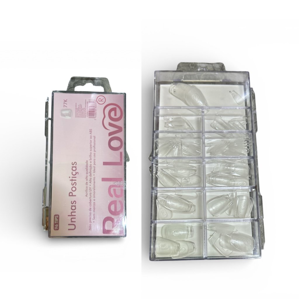 Kit 96 Unhas Postiças Bailarina Curta 77k Real Love FUN038B