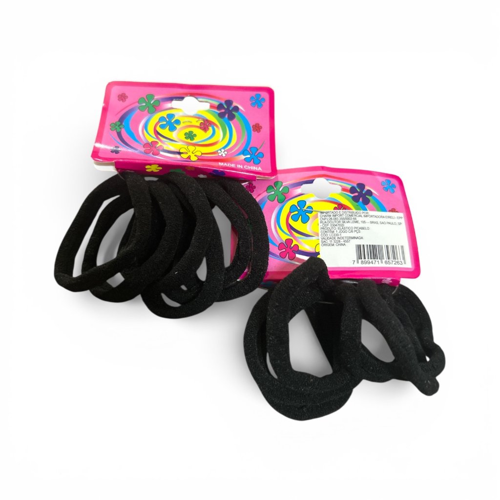  kits de 6 Elásticos Grosso Cabelo Preto