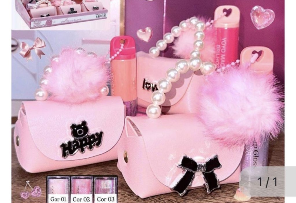 Lip Gloss c/ Chaveiro Pompom e Bolsinha YoYoMaquiamor YYD-LP012