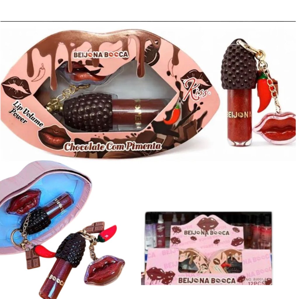 Lip Gloss Volumoso com Chaveiro Beijoca Chocolate BJ001