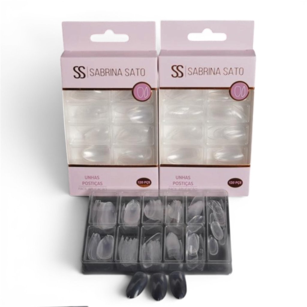 Kit 120 Unhas Postiças Almond Transparente SP1158