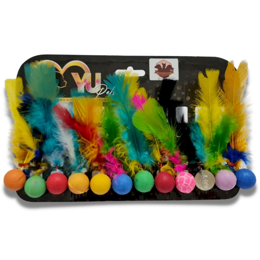 Brinquedo Bolinha Pula Pula Pena Cartela c/12 FerPet