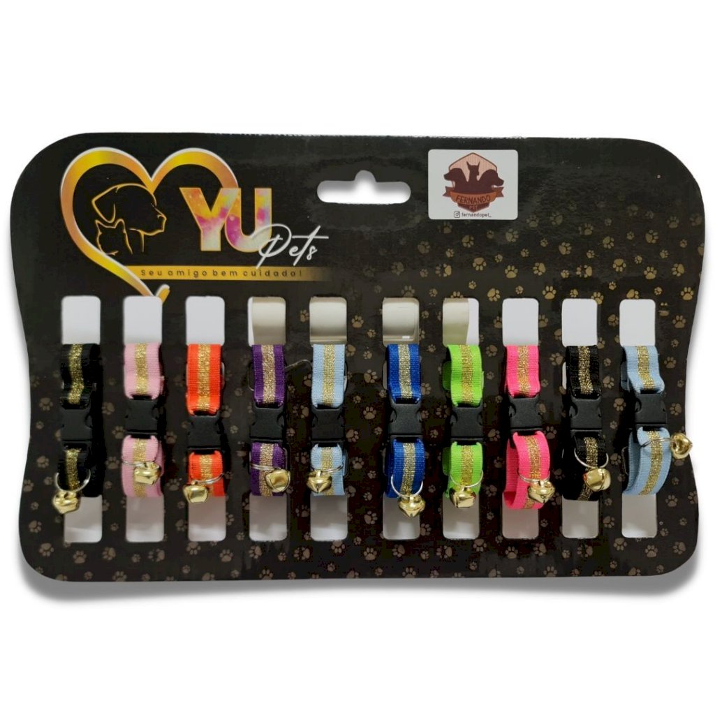 Cartela Coleira Gato Brilho Guizo FerPet