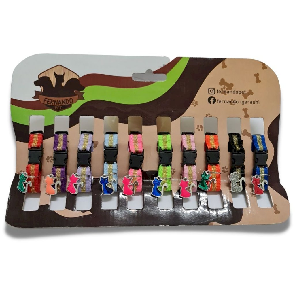 Cartela Coleira Gato Brilho Pingente Cat FerPet