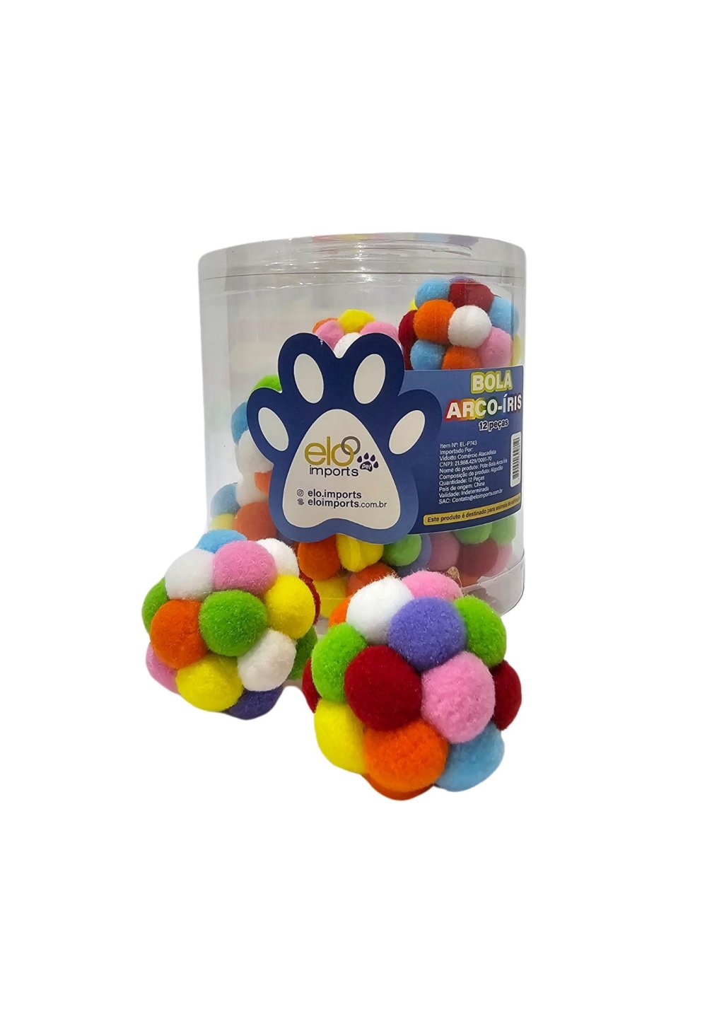 BRINQ POTE BOLA PELUCIA ARCO IRIS C/12UN  ELO