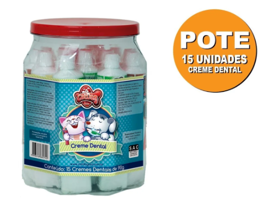 Pote com 15 Cremes Dentais Cat&Dog