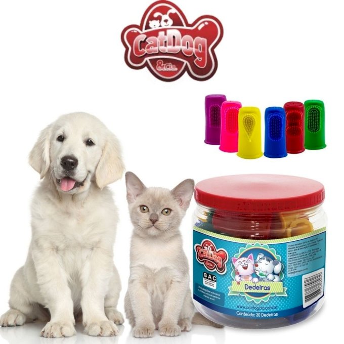 Pote com 30  Escova Dental Dedeira CatDog