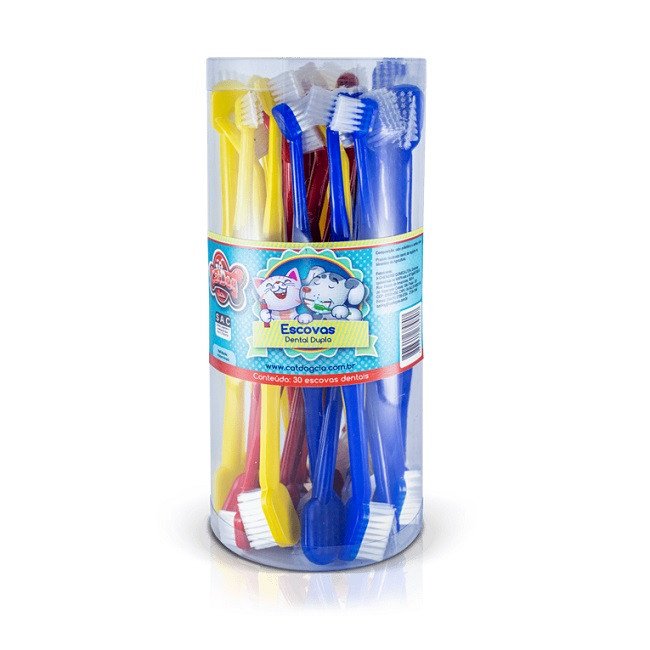 Pote com 30 Escovas Cabo Longo CatDog