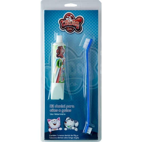 Kit Creme Dental 90g e Escova Cabo Longo CatDog