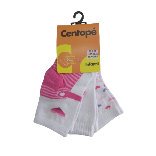 MEIA INFANTIL CENTOPÉ TAMANHO P 21 A 24 KIT COM 3 UNIDADES