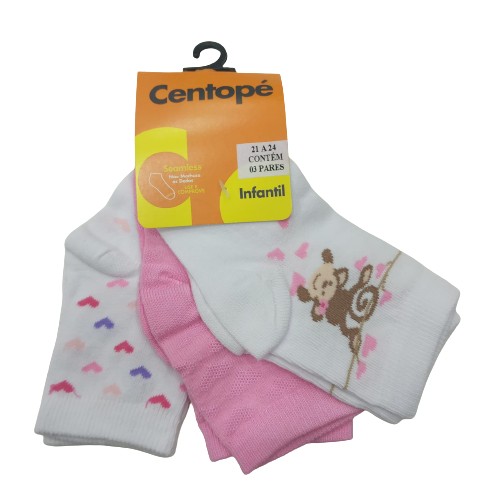 KIT DE 3 MEIAS CANO MÉDIO CENTOPÉ TAMANHO P 21 AO 24