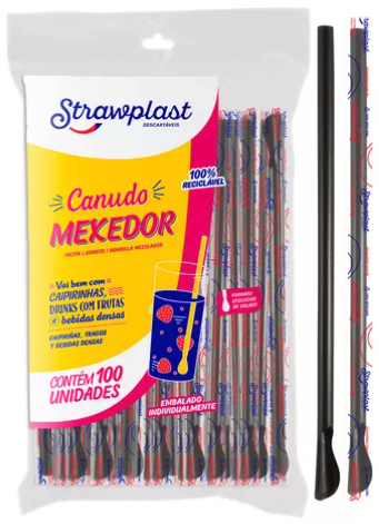 CANUDO PLÁSTICO P/DRINK PRETO C/100