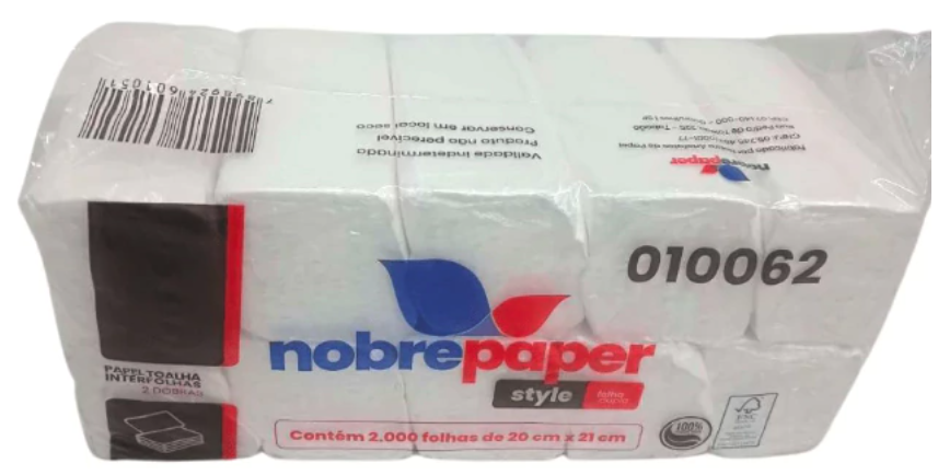 PAPEL TOALHA INTERFOLHA 100% CELULOSE FOLHA DUPLA NOBRE STYLE CXC/2000 - NOBREPAPER