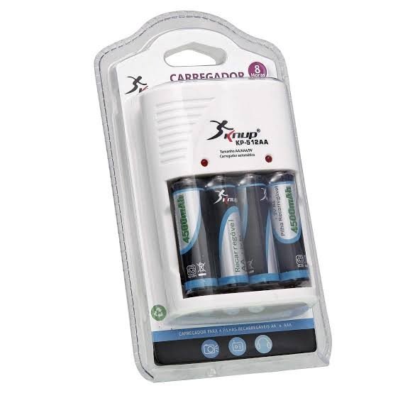 Carregador de Pilhas Knup KP-512 Com 4 Pilhas AA