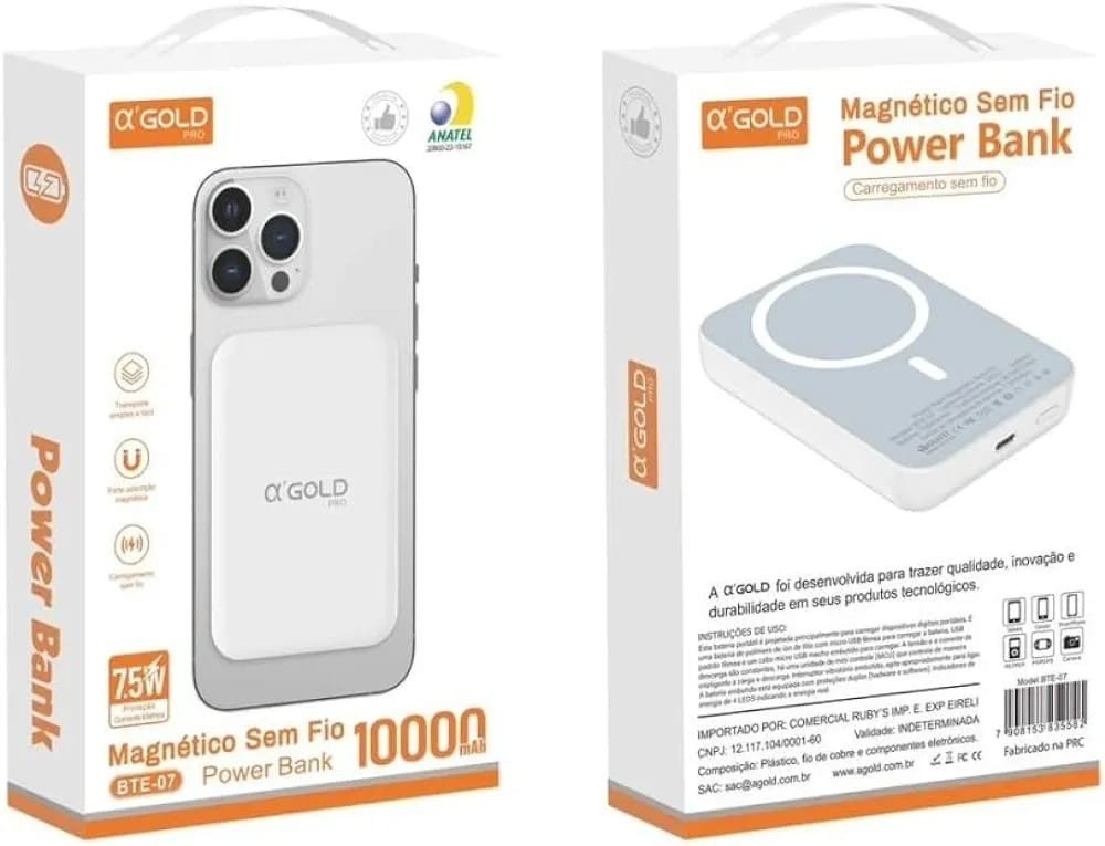 Carregador Portátil Com Indução Gold 10000mAh BTE-07