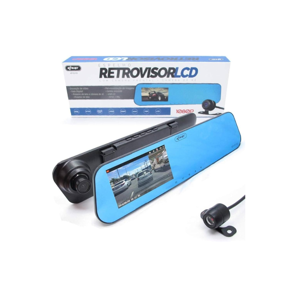 Retrovisor LCD com Câmera Frontal e de Ré Knup KP-S103